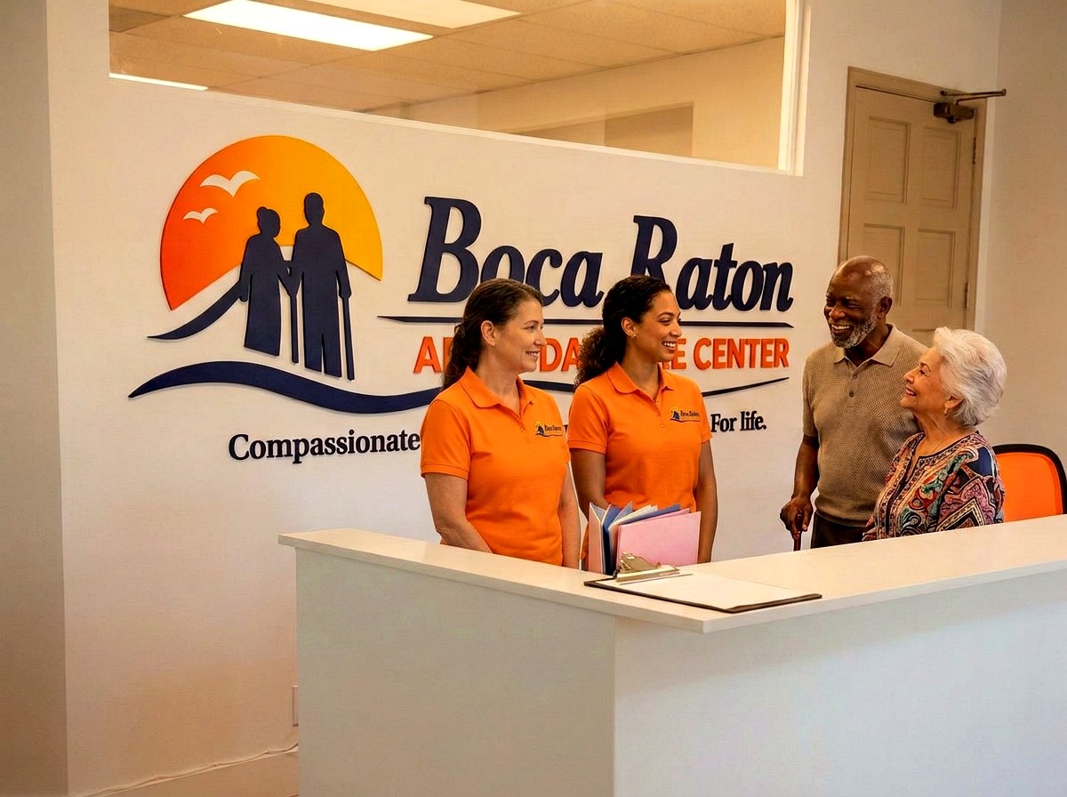 Receptionist welcoming a participant at the front desk